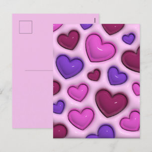 Vertikale Herzpostkarte mit 3D Glossy Hearts Feiertagspostkarte