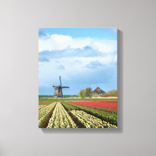 Vertikale Leinwand von Windmühle und Tulpen