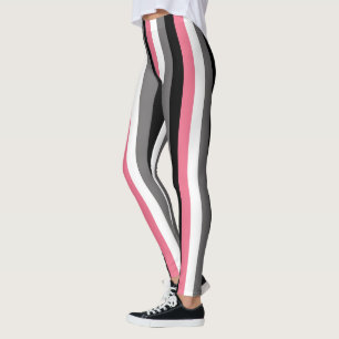 Vertikale Linien Rosa Weiß Grau Schwarze Streifen Leggings