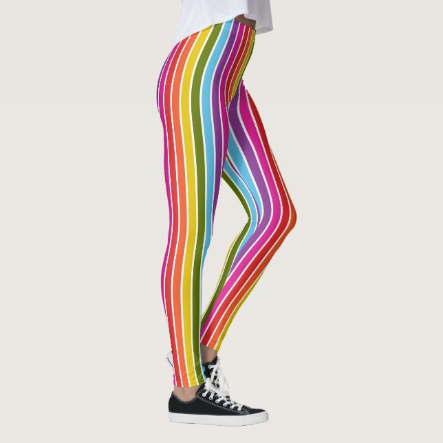 Vertikale, mehrfarbige Regenbogenstreifen Leggings (Rechts)
