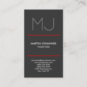 Vertikale Monogram Graue rote Visitenkarte