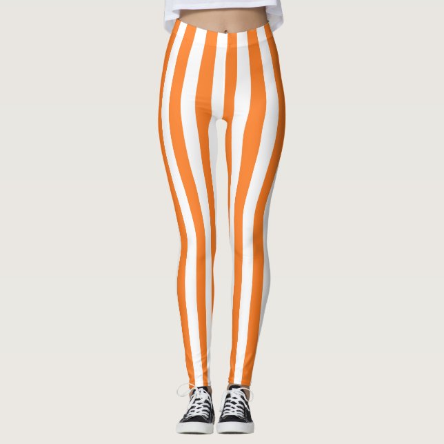 Vertikale orange und weiße Streifen Leggings (Vorderseite)