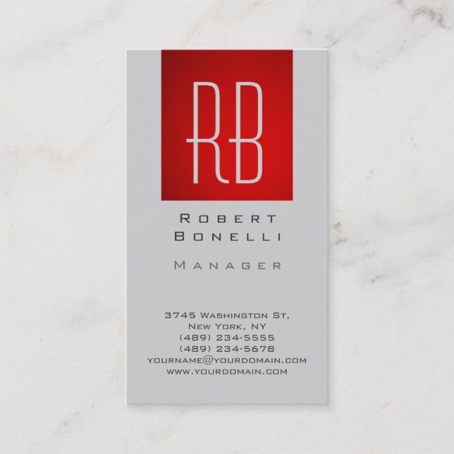 Vertikale, rote, moderne Monogramm-Visitenkarte Visitenkarte (Vorderseite)