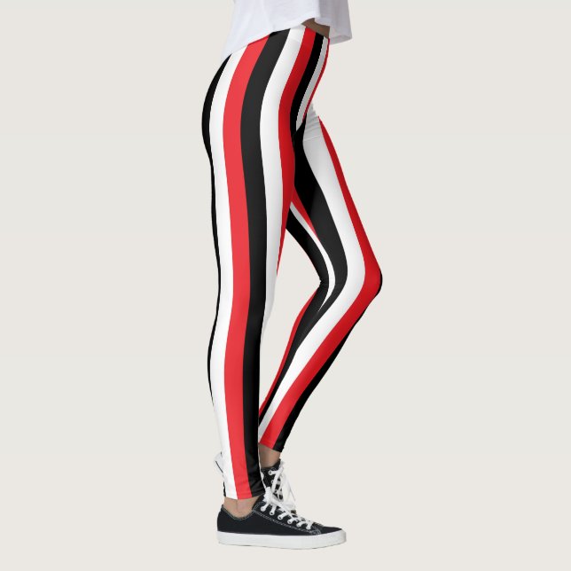 Vertikale rote, Schwarzweiss-Streifen Leggings (Rechts)