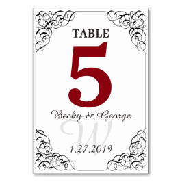 Vertikale rote und weiße Tischkarte Tischnummer