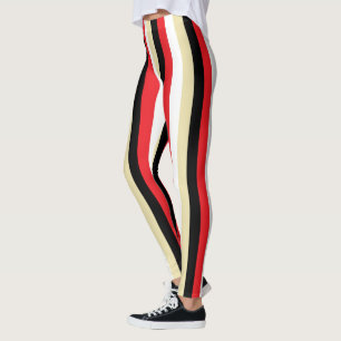 Vertikale rote, weiße, beige und schwarze Streifen Leggings