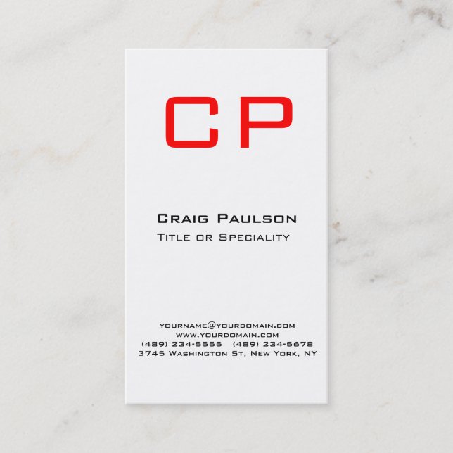 Vertikale Schwarz-weiße Monogram-Visitenkarte Visitenkarte (Vorderseite)