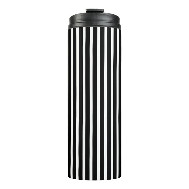 Vertikale schwarze und weiße Streifen Thermosbecher (Vorderseite)