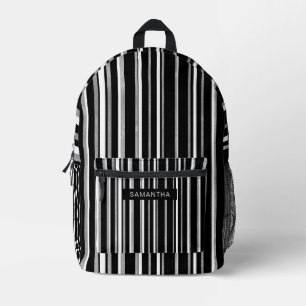 Vertikale schwarze, weiße und silberne Linien Bedruckter Rucksack