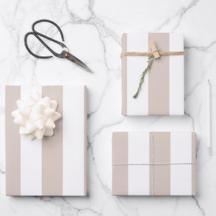 Vertikale Streifen in Beige und Weiß gestreift Geschenkpapier Set