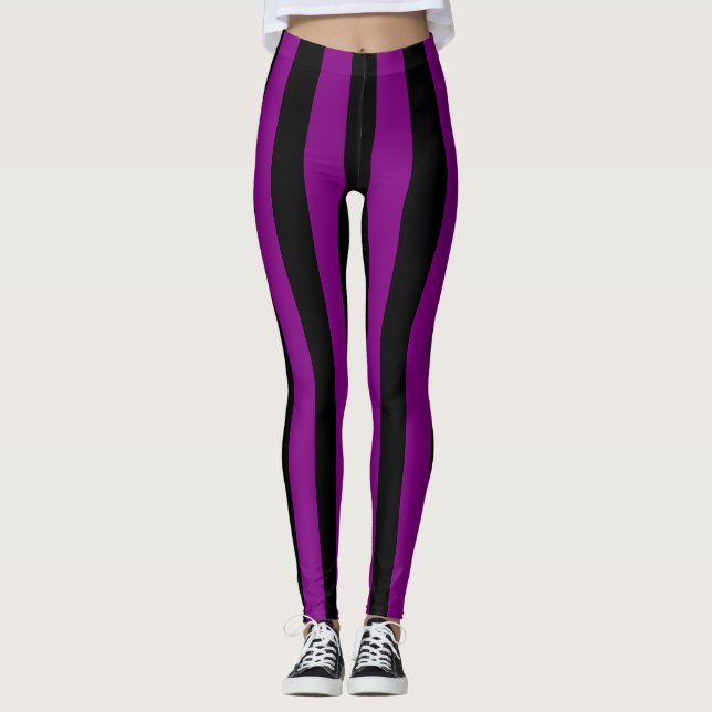 Vertikale Streifen in lila und schwarzer Großgröße Leggings (Vorderseite)