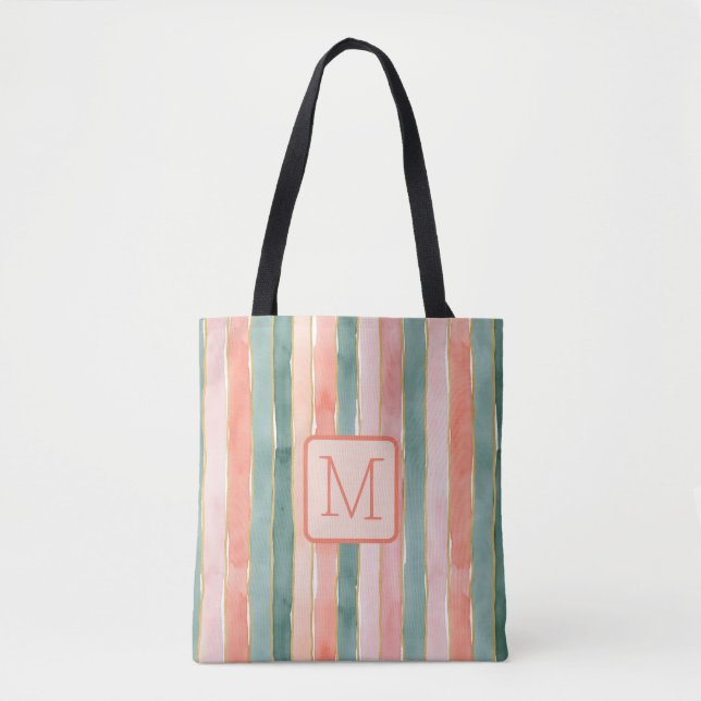 Vertikale Streifen in Pfirsichfarbe Block Monogram (Vorderseite)