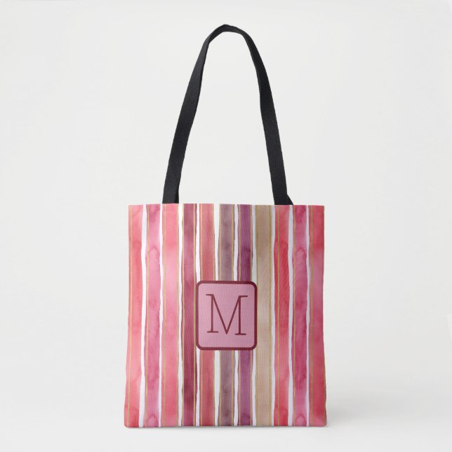 Vertikale Streifen Pflaumenfarbe Block Monogramm (Vorderseite)