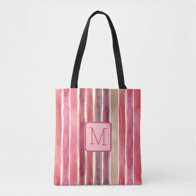 Vertikale Streifen Pinks Farbblock Monogramm (Vorderseite)