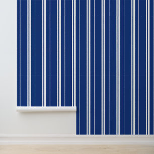 Vertikale Streifen Royal Blue und White Tapete
