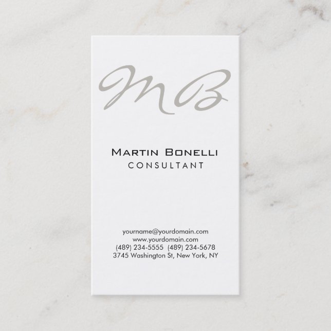 Vertikale Trendy Chic Monogram Business Card Visitenkarte (Vorderseite)