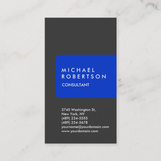 Vertikale Trendy Gray Blue Strip Business Card Visitenkarte (Vorderseite)