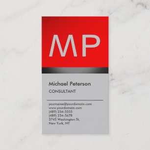 Vertikale Trendy Red Gray Monogram Business Card Visitenkarte