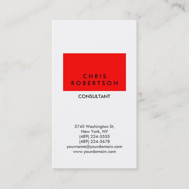Vertikale Trendy White Strip Business Card Visitenkarte (Vorderseite)