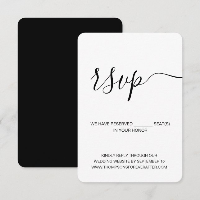Vertikale Website für Minimalistisch reservierte S RSVP Karte (Vorne/Hinten)