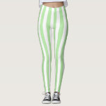 Vertikale weiche grüne und weiße Streifen Leggings<br><div class="desc">Abstrakte digitale Kunst der vertikalen weichen grünen und weißen Streifen</div>