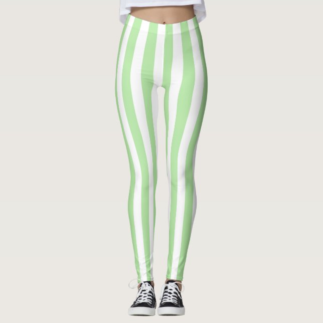 Vertikale weiche grüne und weiße Streifen Leggings (Vorderseite)