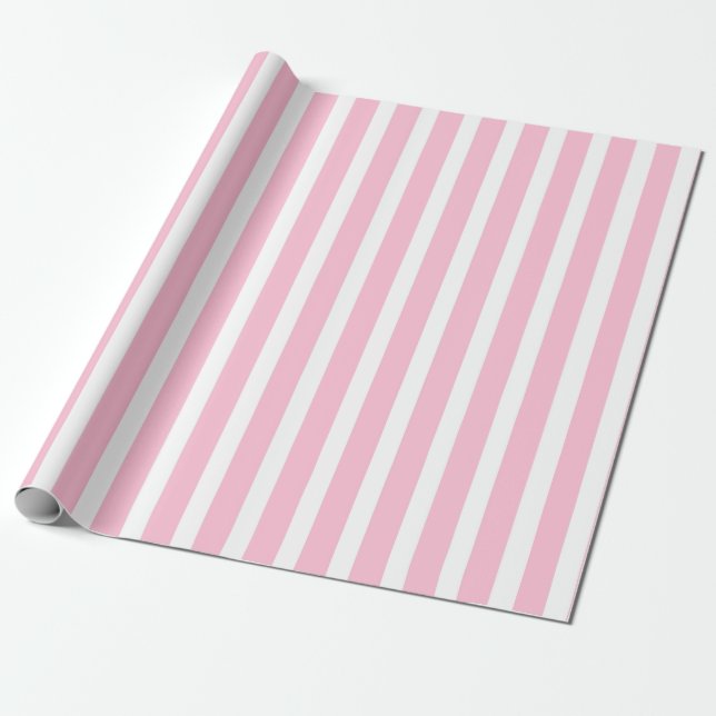 Vertikale weiche rosa und weiße Streifen Geschenkpapier (Ungerollt)