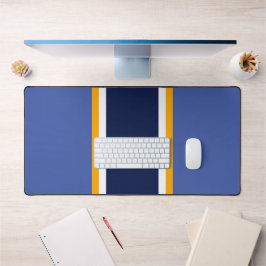 Vertikale, weiße gelbe Streifen auf fett blau Schreibtischunterlage