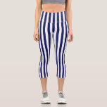 Vertikale weiße Streifen DIY Hintergrund Navy Capri Leggings<br><div class="desc">Vertikal weiße Streifen auf einer Hintergrundfarbe Ihrer Wahl. Der Hintergrund ist zunächst Set zu Navy. Sie können das Bundmuster ausblenden / entfernen, wenn Sie eine feste Farbe gewollt haben. Sie können auch Text und Bilder hinzufügen, um Ihr eigenes einzigartiges Design zu erstellen.</div>