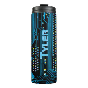 Vertikaler Himmelblauer Name, Blau & Schwarze Leit Thermosbecher