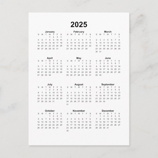 Vertikaler Kalender 2025 Postkarte (Vorderseite)