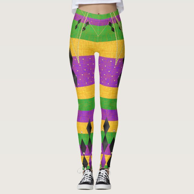 Vertikaler Streifen Diamond Harlequin Mardi Gras F Leggings (Vorderseite)