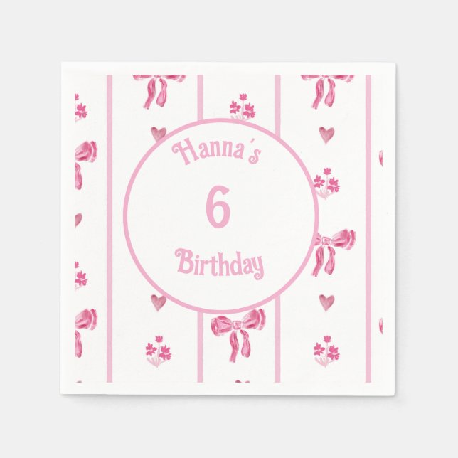 Vertikaler Streifen mit rosa Bow - Preppy-Coquette Serviette (Vorderseite)