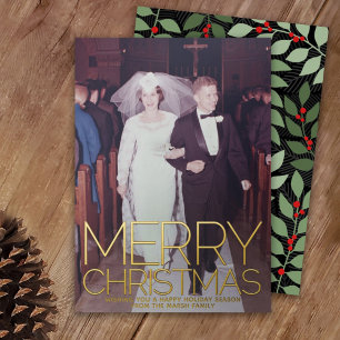 Vertikales Foto botanische Frohe Weihnachten - Gol Folien Feiertagskarte