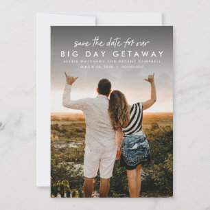 Vertikales Foto der Hochzeit in Urlaubsort Save The Date