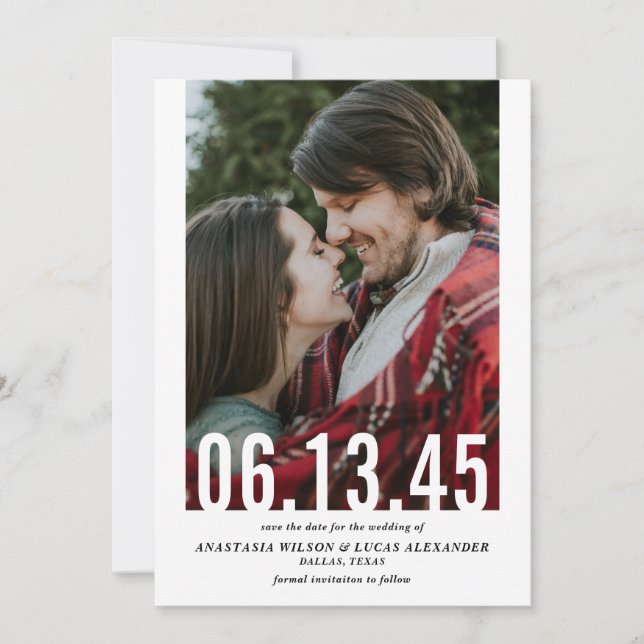 Vertikales Foto für das Hochzeitdatum Save the Dat Date (Vorderseite)