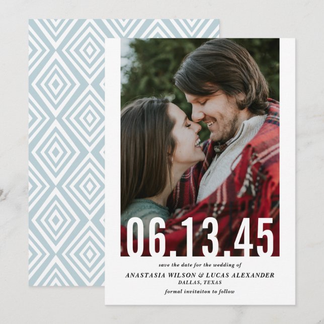 Vertikales Foto für das Hochzeitdatum Save the Dat Date (Vorne/Hinten)