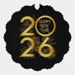 Vertikales Gold 2026 Neujahrsdesign mit Feuerwerk Ornament Karte