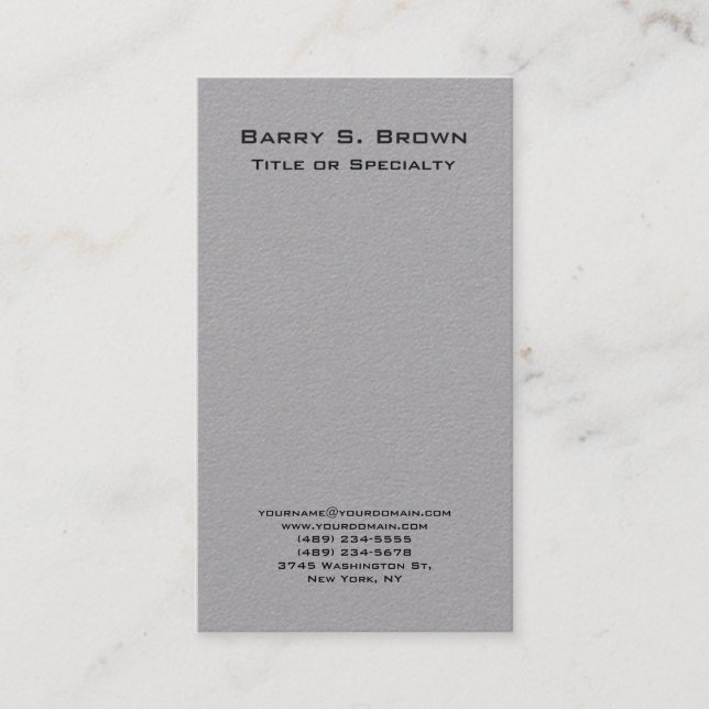 Vertikales Grau Einfach Schlicht Minimalistisch Visitenkarte (Vorderseite)
