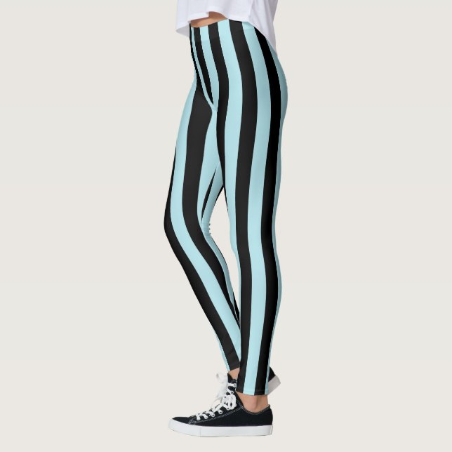 Vertikales Pastellblau und schwarze Streifen Leggings (Links)