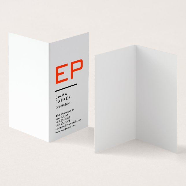 Vertikales Schwarz-weißes Trendrotes Monogramm Visitenkarten (Innenseite und Außenseite)