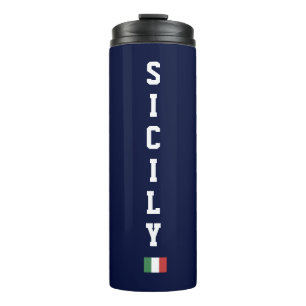 Vertikales Sizilien & Italienische Flagge Marinebl Thermosbecher
