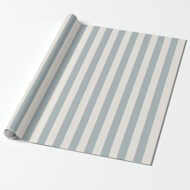 Vertikales Streifenmuster Hellblau-Grau und Creme Geschenkpapier (Ungerollt)