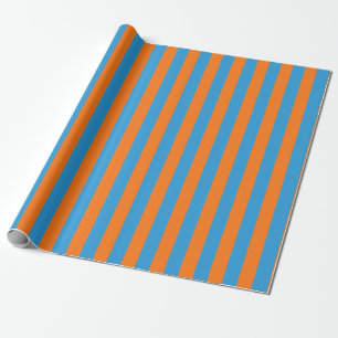 Vertikales Streifenmuster in Orange und Himmelblau Geschenkpapier