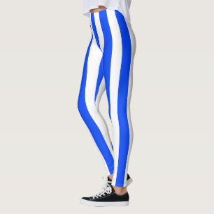 Vertikales Stricksegler Blau- und Weißmuster Leggings