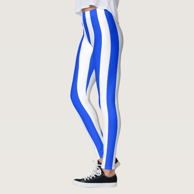 Vertikales Stricksegler Blau- und Weißmuster Leggings (Links)