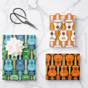 Vertikales Ukulele-Muster Geschenkpapier Set