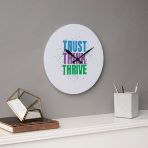 Vertraue, Denke, Wachse – Motivationszitat-Design Große Wanduhr