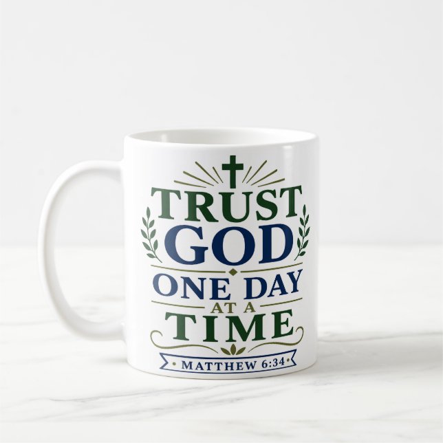 Vertraue Gott Tag für Tag Ästhetischer Christ Kaffeetasse (Links)