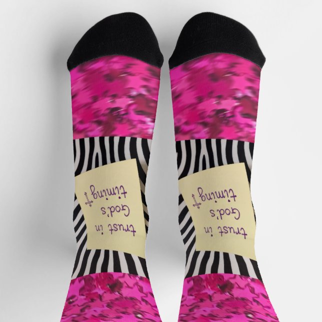 Vertraue in Gottes Zeitplan rosa Glitter-Zebra y2k Socken (Oben)